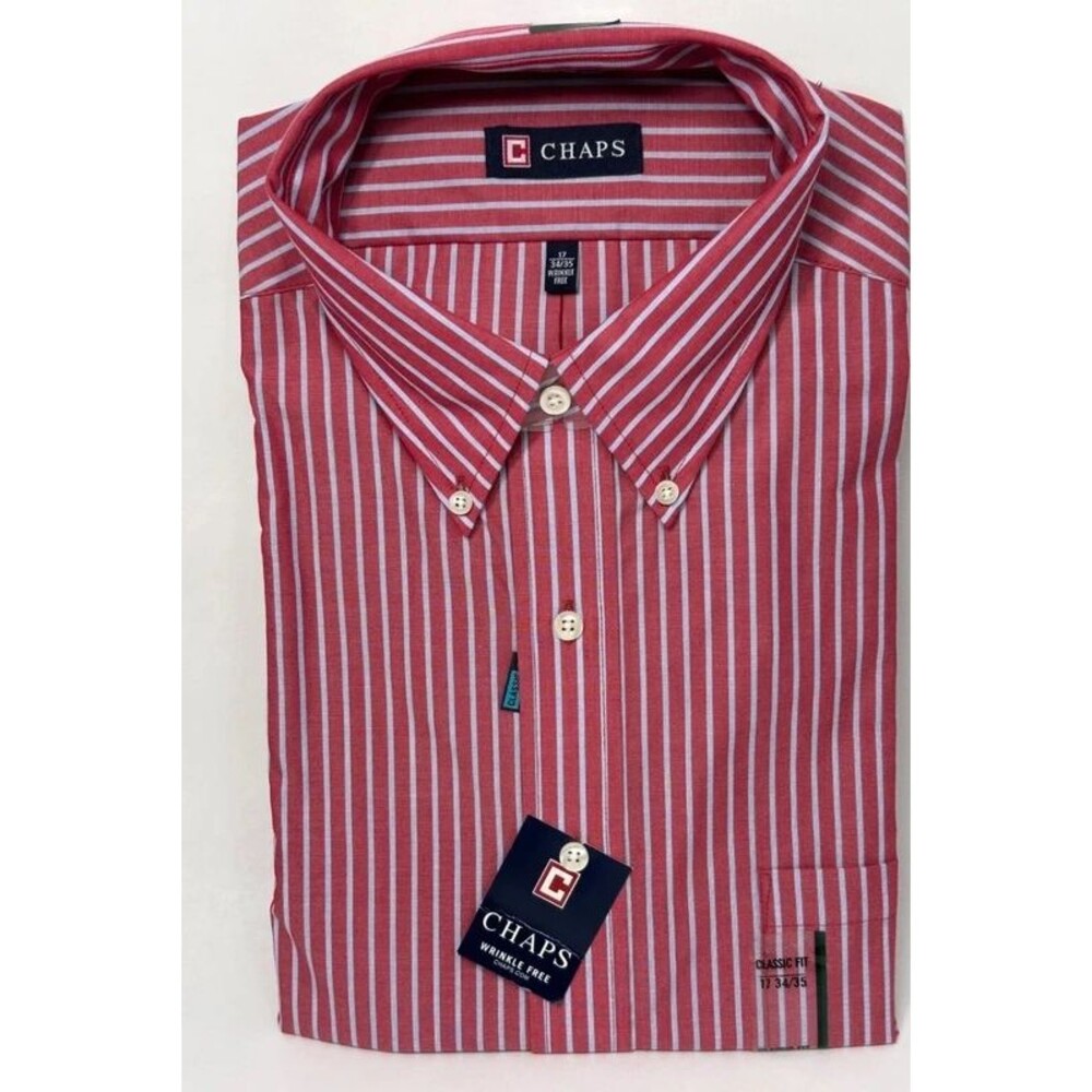 CHAPS Men’s Shirt XL Red Long Sleeve Button Down Stripe